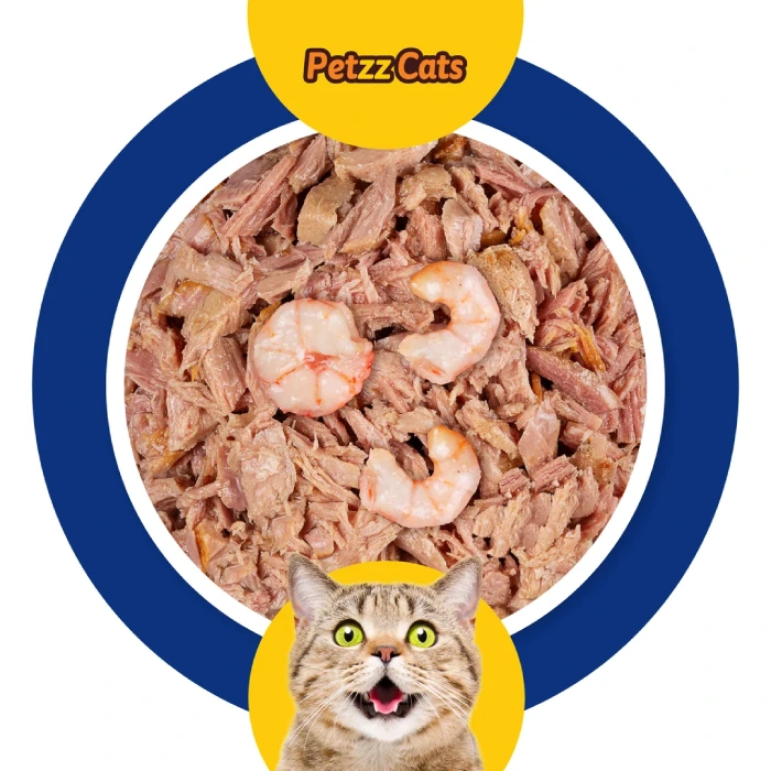 Petzzcats Lezzetli Sos İçinde Taze Fileto Ton Balıklı ve Karidesli Konserve Kedi Maması